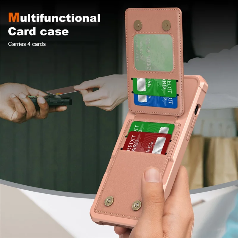 ZM11 For iPhone 14 Pro Max Kickstand Case Card Slots PU Leather+TPU Phone Cover - Rose Gold