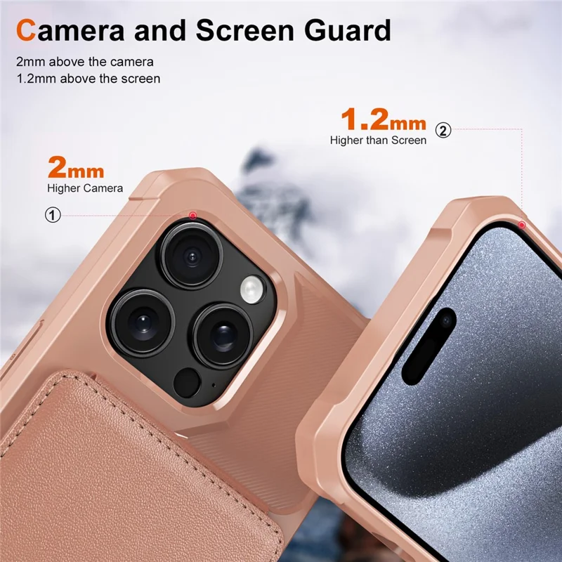 ZM11 For iPhone 14 Pro Max Kickstand Case Card Slots PU Leather+TPU Phone Cover - Rose Gold