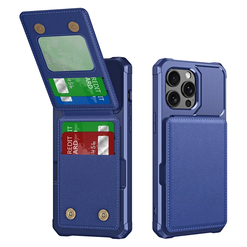 Étui à support ZM11 pour iPhone 14 Pro Max, avec fentes pour cartes, en cuir PU + TPU - Bleu foncé