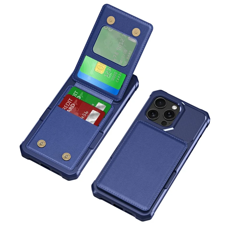 Étui à support ZM11 pour iPhone 14 Pro Max, avec fentes pour cartes, en cuir PU + TPU - Bleu foncé