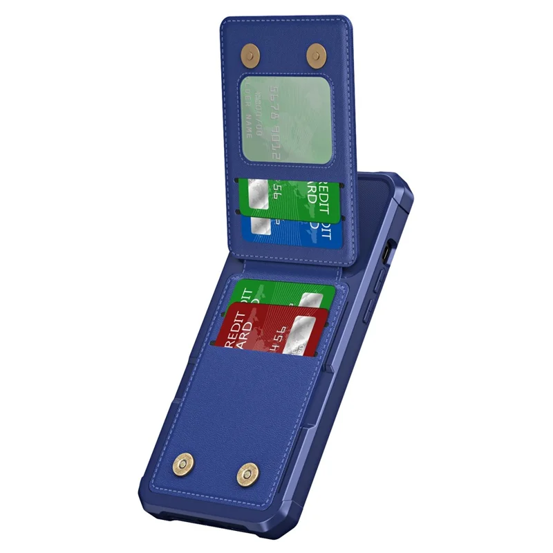 Étui à support ZM11 pour iPhone 14 Pro Max, avec fentes pour cartes, en cuir PU + TPU - Bleu foncé