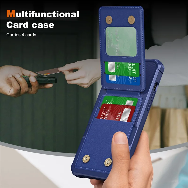 Étui à support ZM11 pour iPhone 14 Pro Max, avec fentes pour cartes, en cuir PU + TPU - Bleu foncé