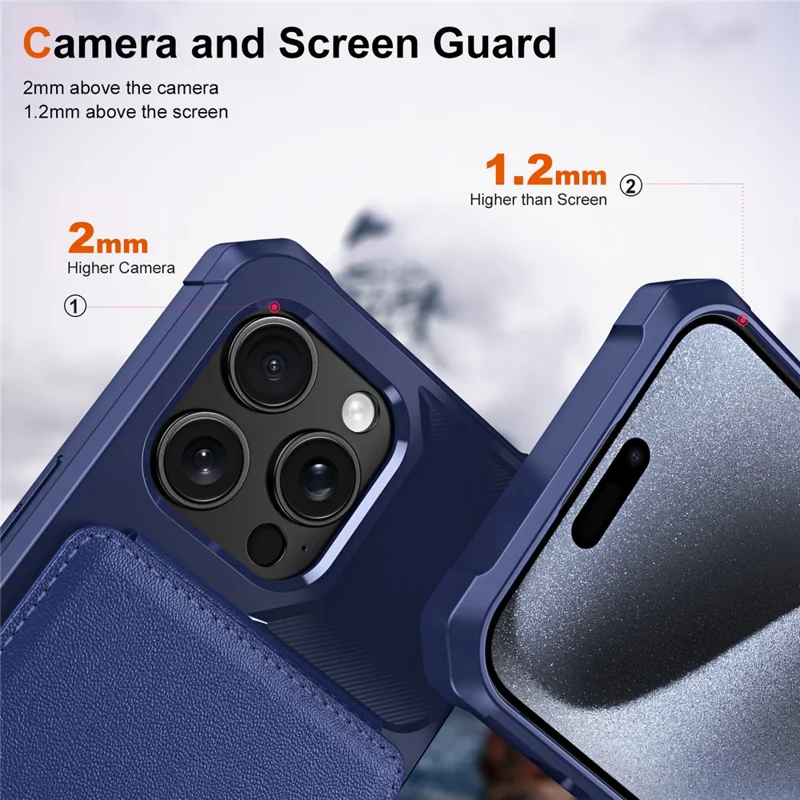 Étui à support ZM11 pour iPhone 14 Pro Max, avec fentes pour cartes, en cuir PU + TPU - Bleu foncé