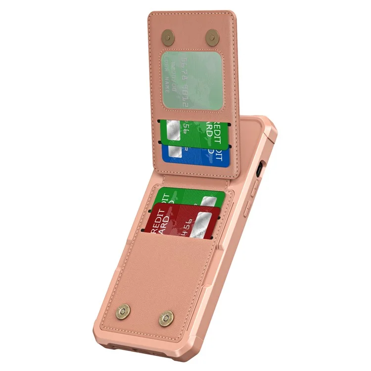 ZM11 Para iPhone 14 Pro Capa com Suporte para Cartões Apoio Vertical Couro PU + Capa de Telefone TPU - Rose Gold