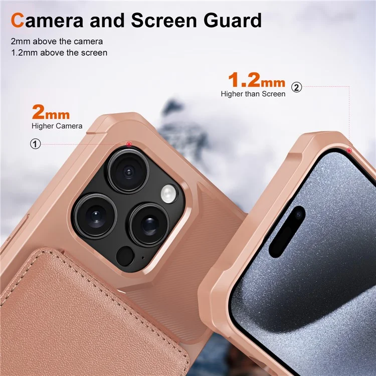 ZM11 Para iPhone 14 Pro Capa com Suporte para Cartões Apoio Vertical Couro PU + Capa de Telefone TPU - Rose Gold