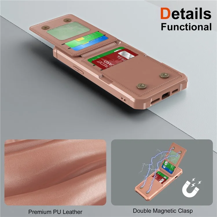 ZM11 Para iPhone 14 Pro Capa com Suporte para Cartões Apoio Vertical Couro PU + Capa de Telefone TPU - Rose Gold