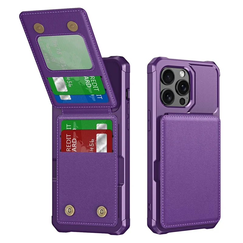 ZM11 For iPhone 14 Pro Case Card Holder Kickstand PU Leather + TPU Phone Cover - Purple