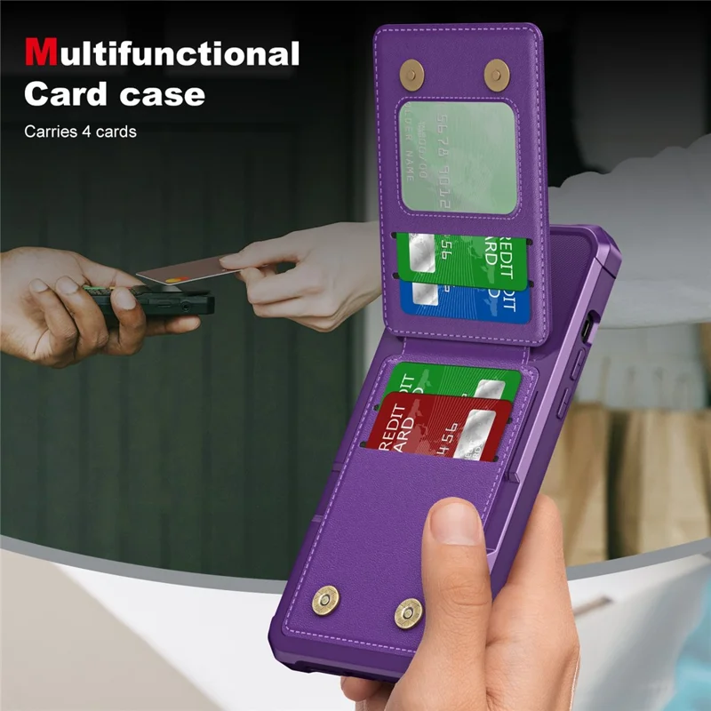 ZM11 For iPhone 14 Pro Case Card Holder Kickstand PU Leather + TPU Phone Cover - Purple