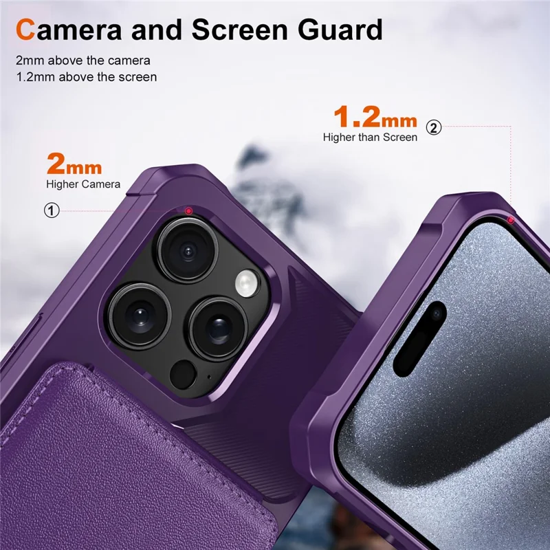ZM11 For iPhone 14 Pro Case Card Holder Kickstand PU Leather + TPU Phone Cover - Purple