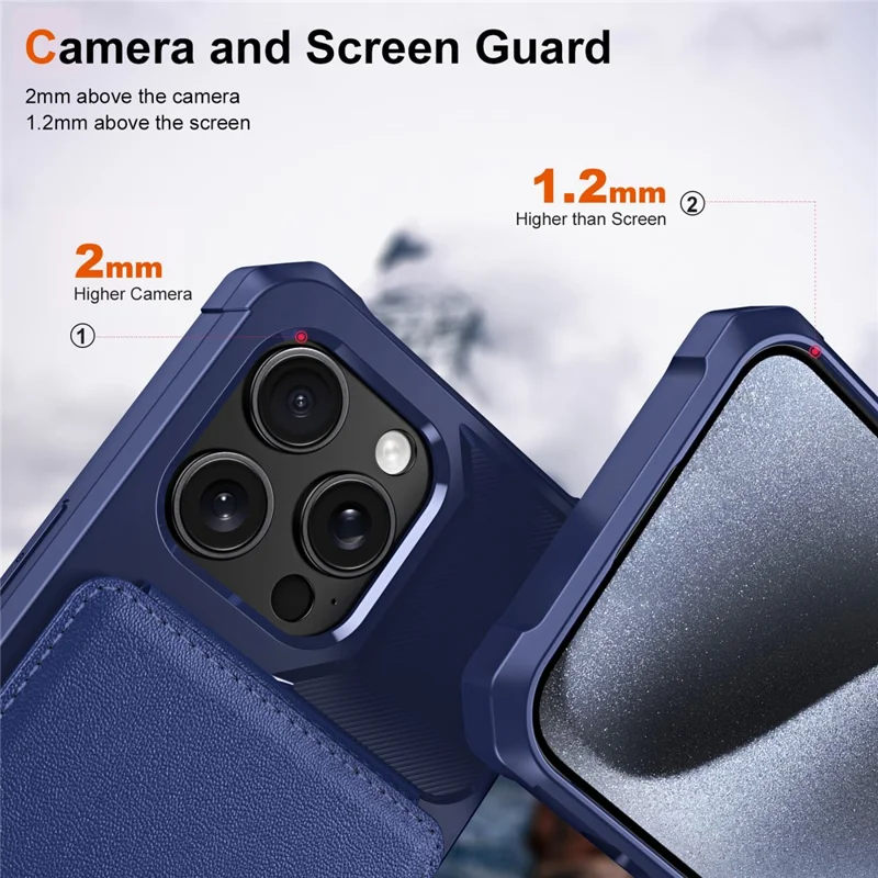 ZM11 For iPhone 13 Pro Max Case Vertical Card Slots PU Leather Coated TPU Kickstand Phone Cover - Dark Blue