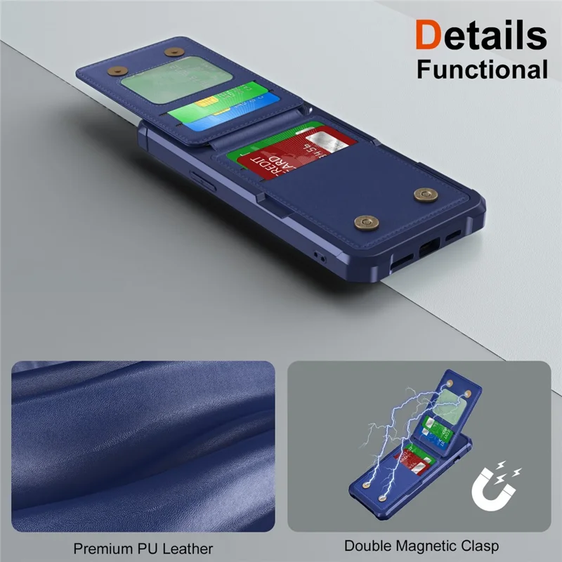 ZM11 For iPhone 13 Pro Max Case Vertical Card Slots PU Leather Coated TPU Kickstand Phone Cover - Dark Blue