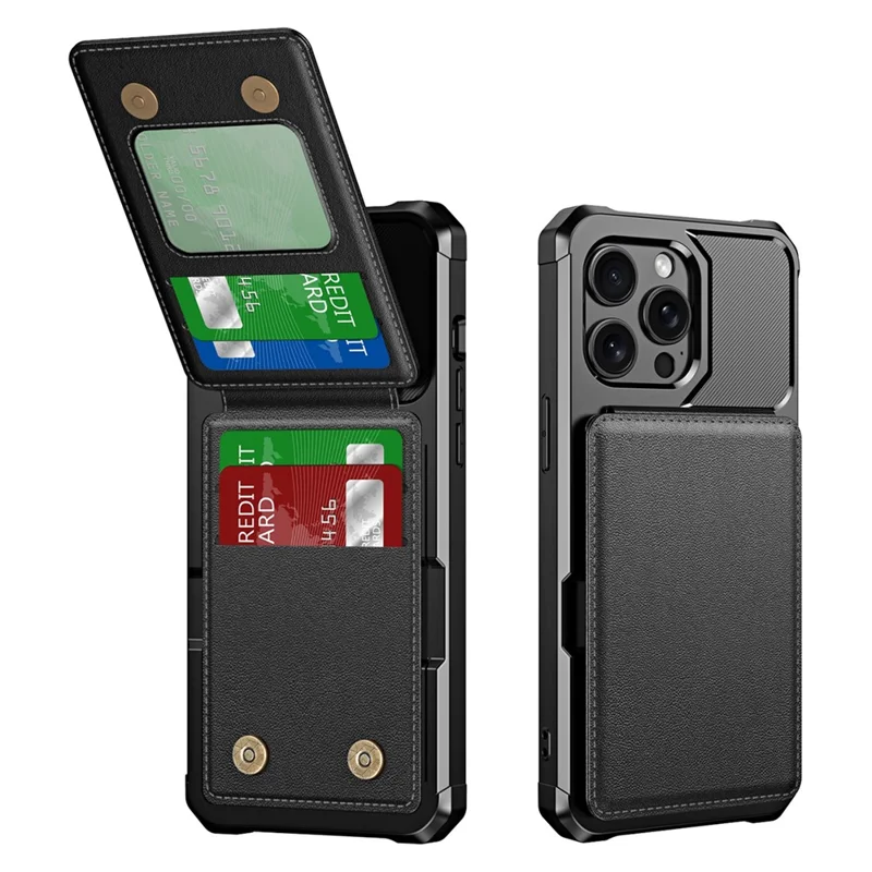 ZM11 Für iPhone 13 Pro Hülle Kartenschlitze PU+TPU Telefonabdeckung mit Ständer - Schwarz