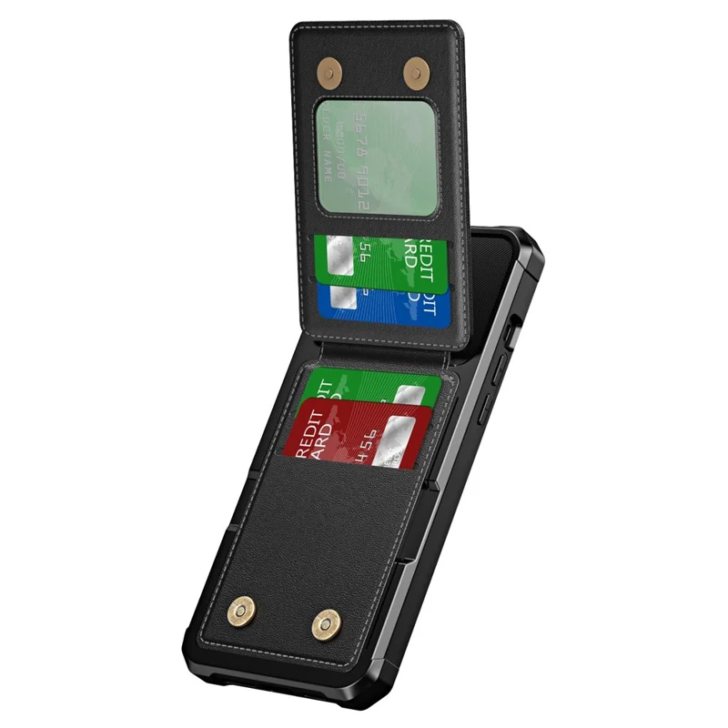 ZM11 Für iPhone 13 Pro Hülle Kartenschlitze PU+TPU Telefonabdeckung mit Ständer - Schwarz