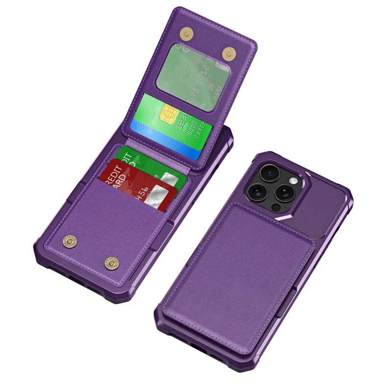 ZM11 For iPhone 13 Pro Case Card Slots PU+TPU Phone Cover with Kickstand - Purple