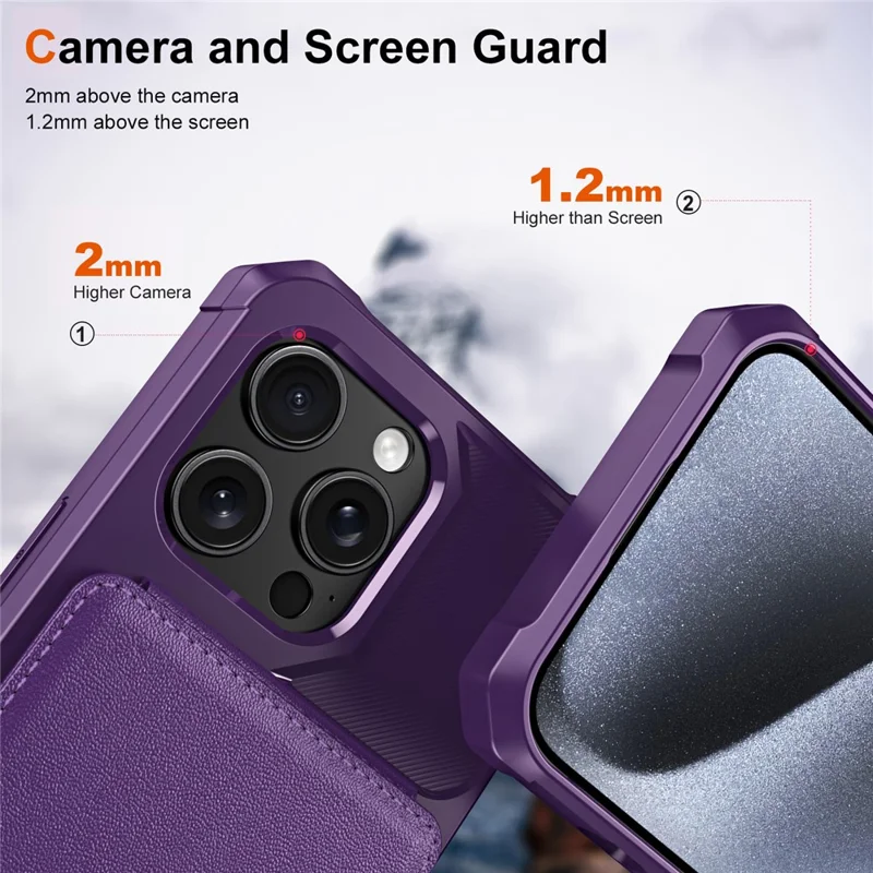 ZM11 For iPhone 13 Pro Case Card Slots PU+TPU Phone Cover with Kickstand - Purple