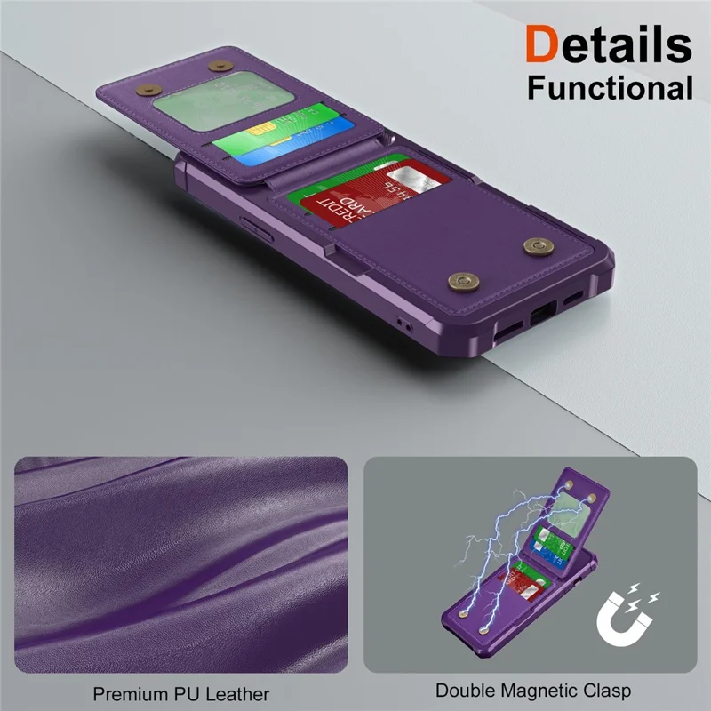 ZM11 For iPhone 13 Pro Case Card Slots PU+TPU Phone Cover with Kickstand - Purple