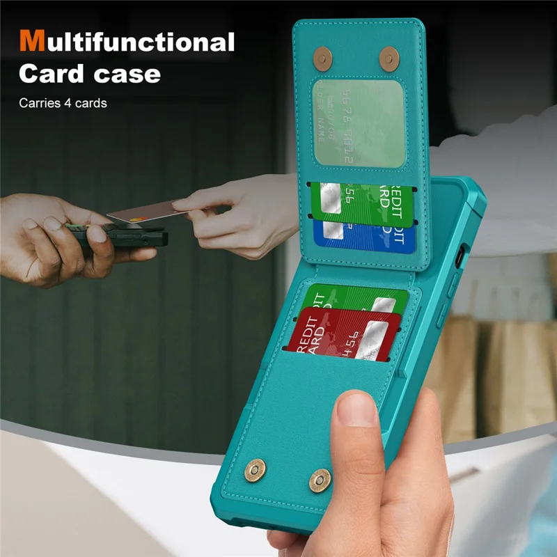 ZM11 For iPhone 13 Pro Case Card Slots PU+TPU Phone Cover with Kickstand - Green