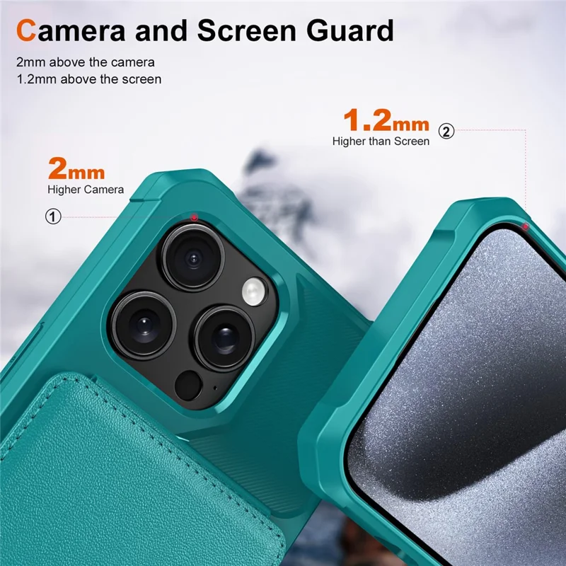 ZM11 For iPhone 13 Pro Case Card Slots PU+TPU Phone Cover with Kickstand - Green