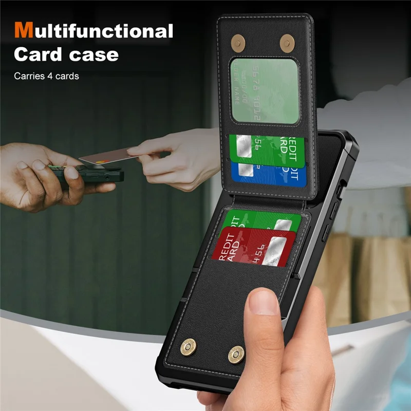 ZM11 For iPhone 12 / 12 Pro Case Vertical Flip Card Holder Leather+TPU Kickstand Phone Cover - Black