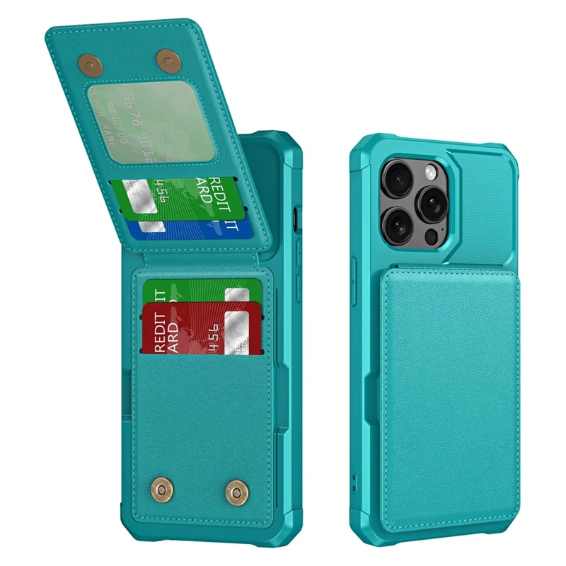 ZM11 For iPhone 15 Pro Case Kickstand Card Slots PU Leather+TPU Phone Cover - Green