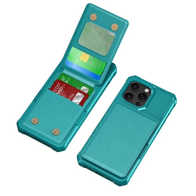 ZM11 For iPhone 15 Pro Case Kickstand Card Slots PU Leather+TPU Phone Cover - Green