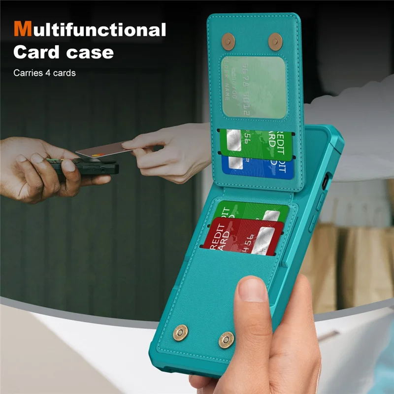 ZM11 For iPhone 15 Pro Case Kickstand Card Slots PU Leather+TPU Phone Cover - Green
