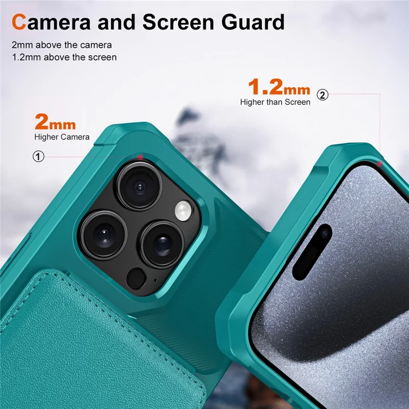 ZM11 For iPhone 15 Pro Case Kickstand Card Slots PU Leather+TPU Phone Cover - Green