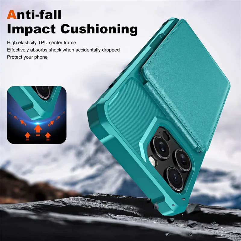 ZM11 For iPhone 15 Pro Case Kickstand Card Slots PU Leather+TPU Phone Cover - Green