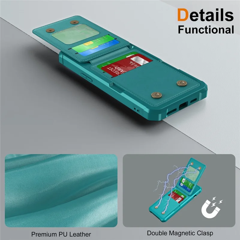ZM11 For iPhone 15 Pro Case Kickstand Card Slots PU Leather+TPU Phone Cover - Green