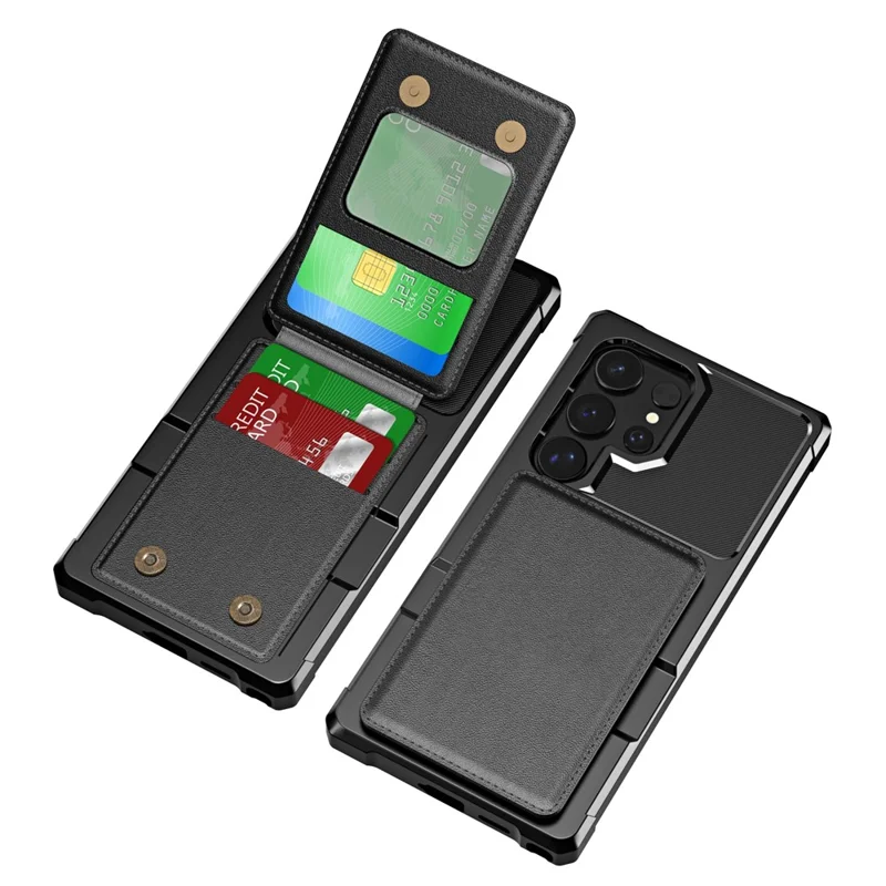 ZM11 For Samsung Galaxy S23 Ultra Case Leather+TPU Phone Cover (Max 4 Cards) - Black