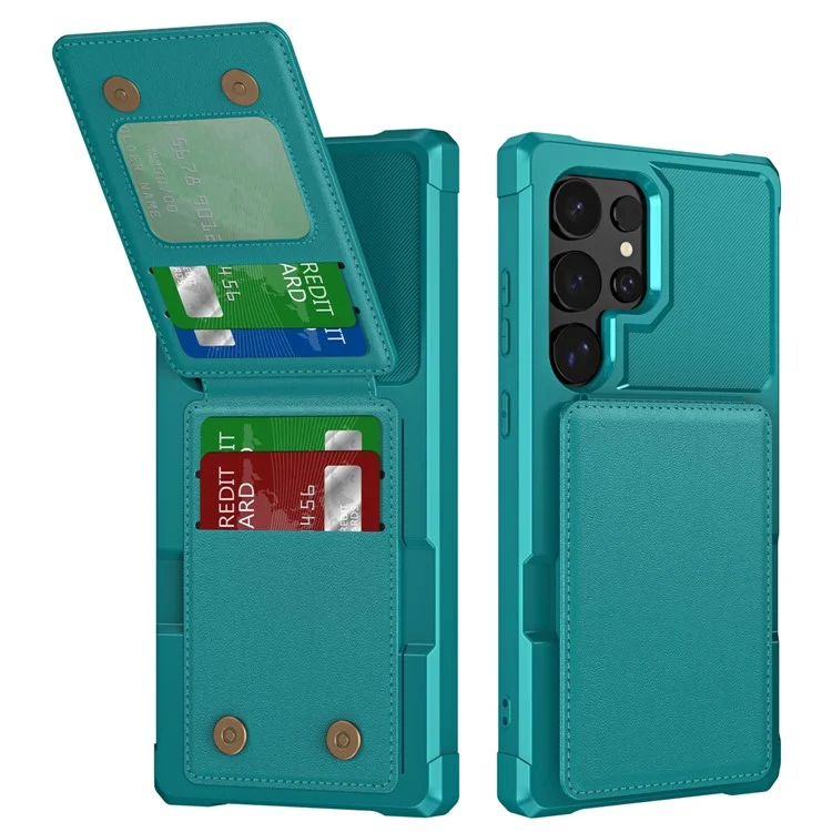 ZM11 For Samsung Galaxy S22 Ultra 5G Case with Card Holder Leather Kickstand Back Cover - Green