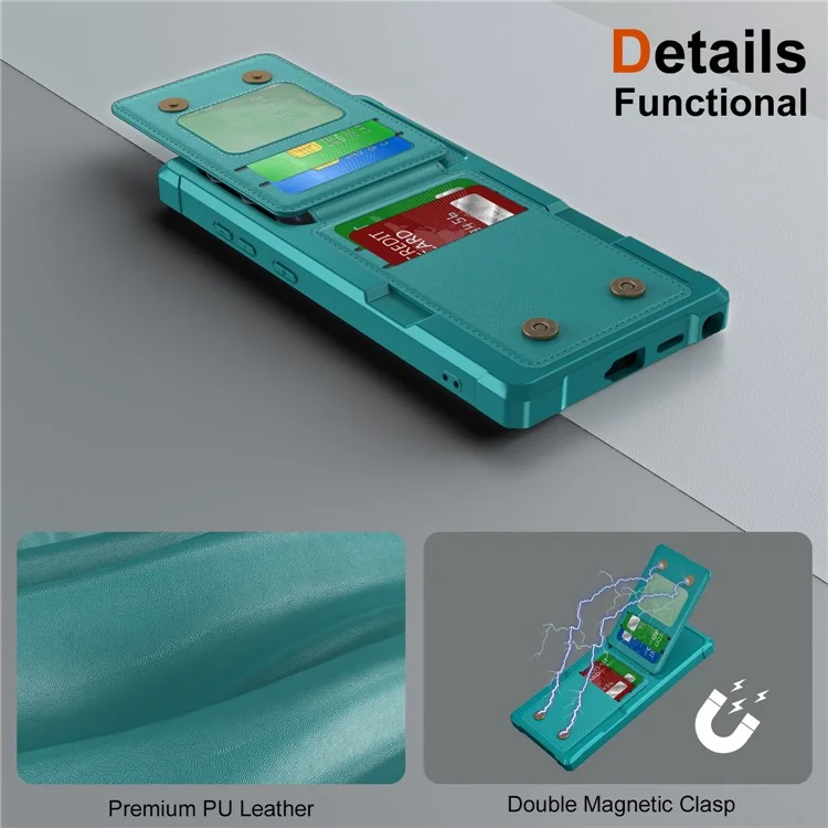 ZM11 For Samsung Galaxy S22 Ultra 5G Case with Card Holder Leather Kickstand Back Cover - Green