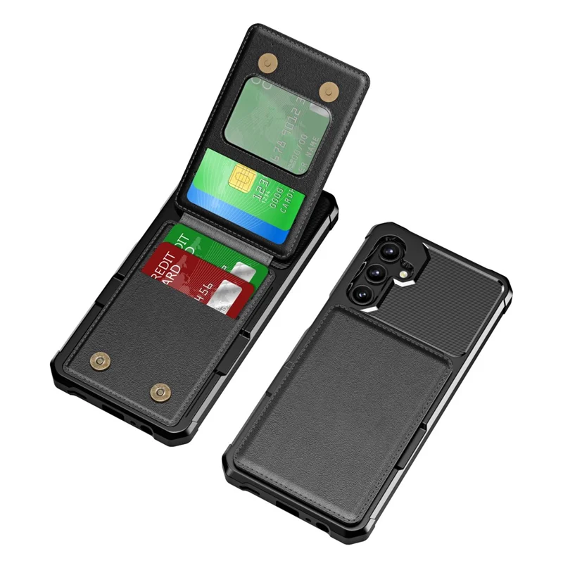ZM11 For Samsung Galaxy A14 5G / 4G Case Card Slots Leather+TPU Anti-Drop Phone Cover - Black