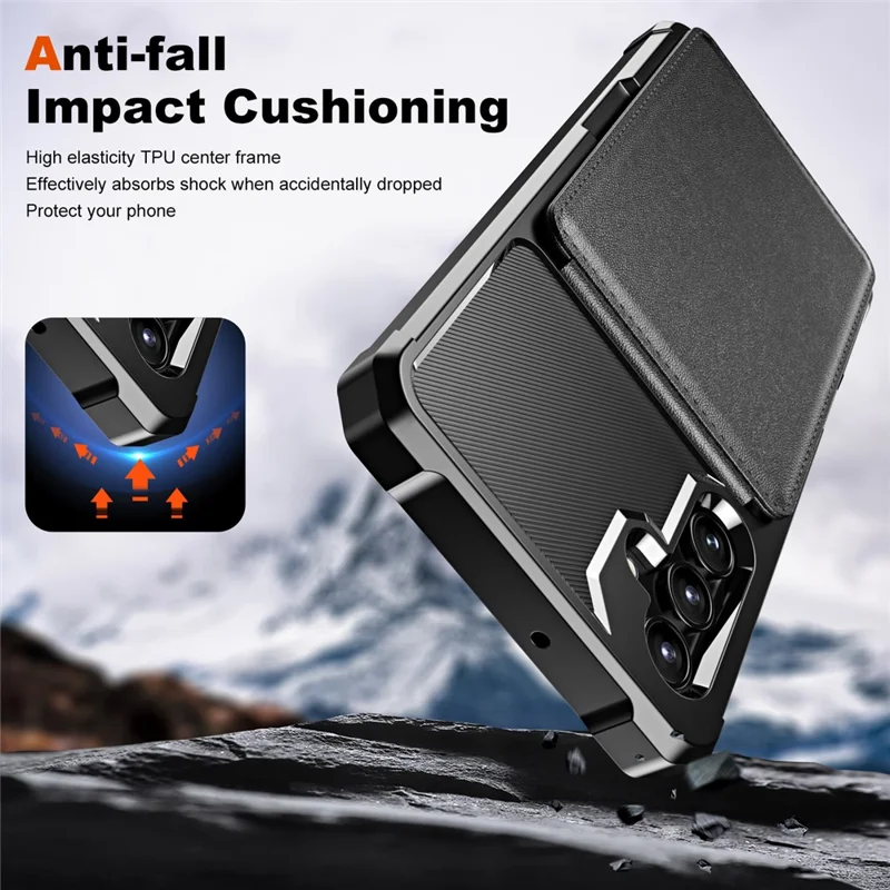 ZM11 For Samsung Galaxy A14 5G / 4G Case Card Slots Leather+TPU Anti-Drop Phone Cover - Black