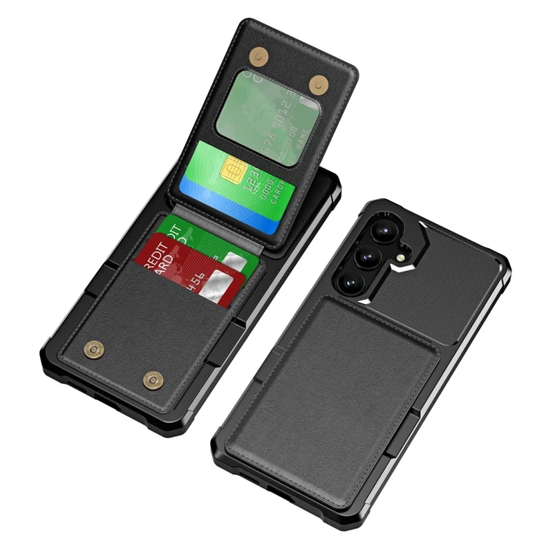 ZM11 For Samsung Galaxy S23 FE Case Kicsktand Card Holder Leather+TPU Phone Cover -  Black
