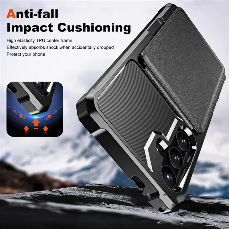 ZM11 For Samsung Galaxy S23 FE Case Kicsktand Card Holder Leather+TPU Phone Cover -  Black