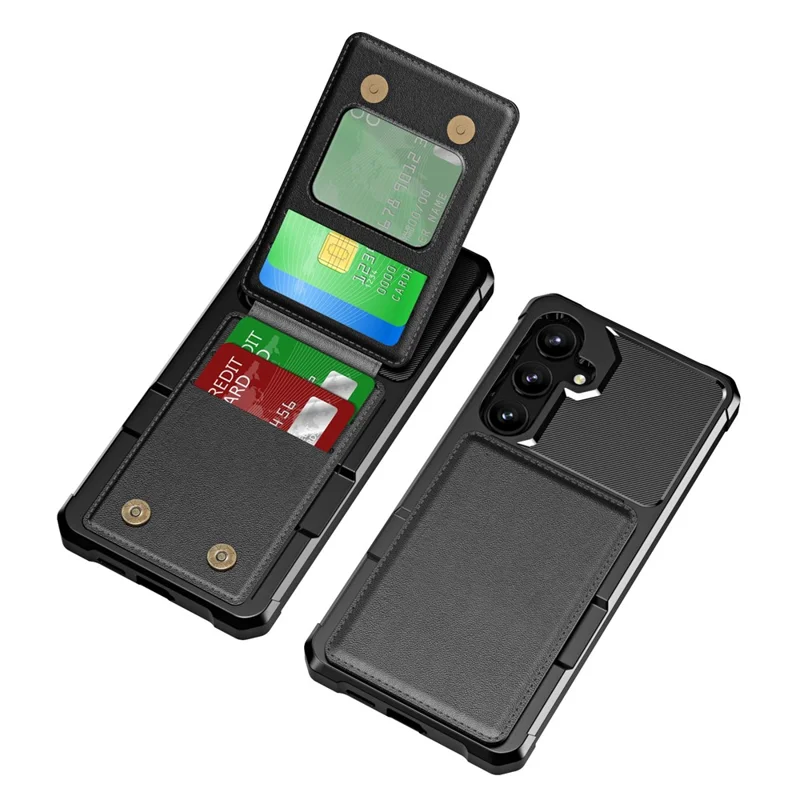 ZM11 For Samsung Galaxy S24+ Cover Kickstand PU Leather+TPU Phone Card Case - Black