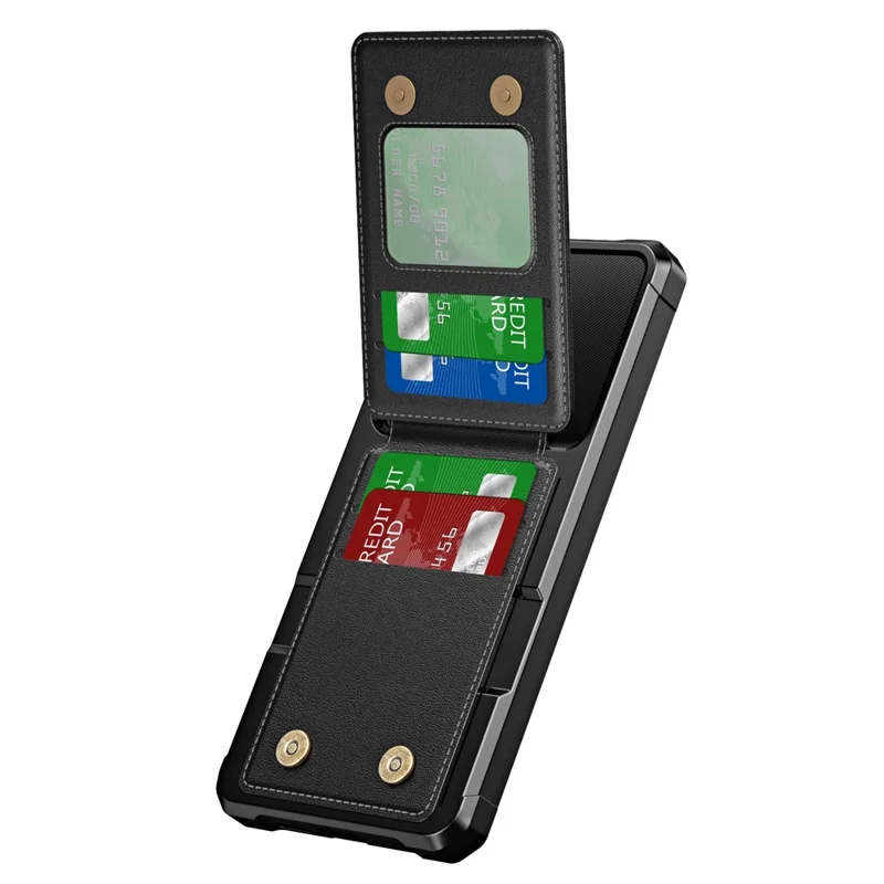 ZM11 For Samsung Galaxy S24+ Cover Kickstand PU Leather+TPU Phone Card Case - Black