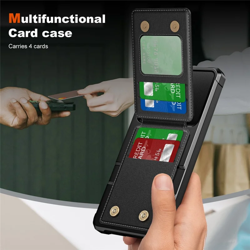 ZM11 For Samsung Galaxy S24+ Cover Kickstand PU Leather+TPU Phone Card Case - Black