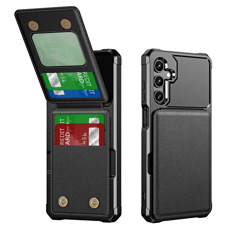 ZM11 Para Samsung Galaxy A15 4G / 5G Capa de Couro + TPU Capa de Telefone com Suporte para Cartão - Preto