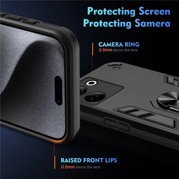 Para TECNO Camon 20 Pro 4G Capa PC+TPU Armor Phone Cover com Suporte - Preto