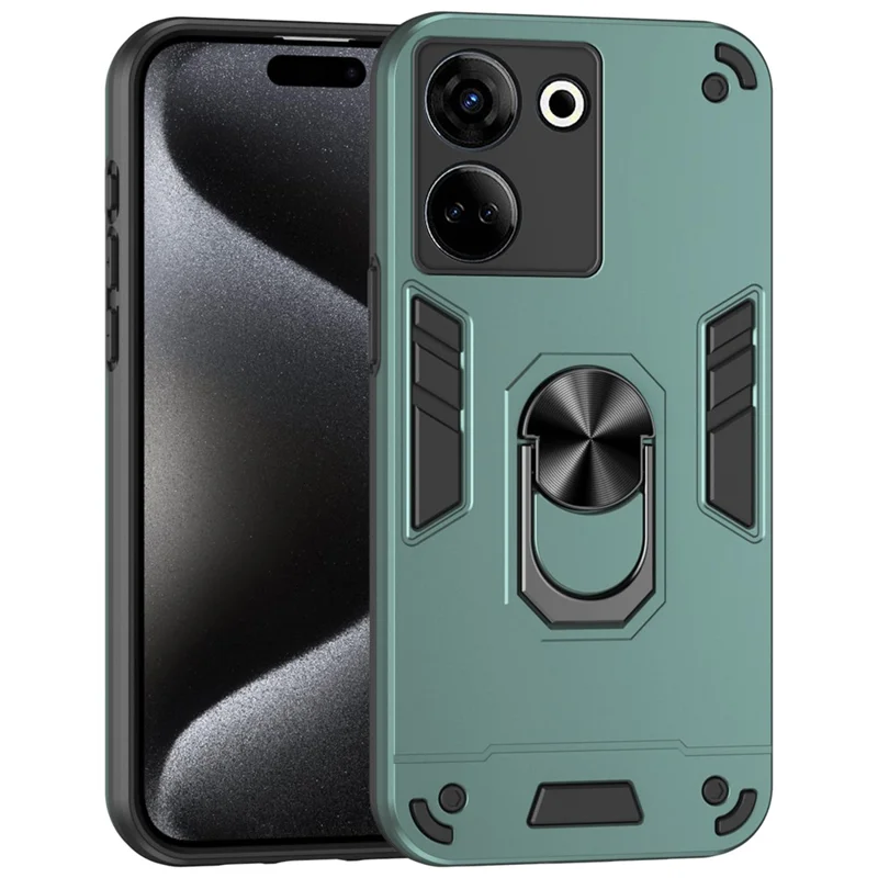 For TECNO Camon 20 Pro 4G Case PC+TPU Armor Phone Cover with Kickstand - Green