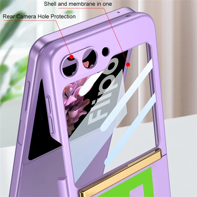 Funda GKK para Samsung Galaxy Z Flip6 5G con diseño de muñequera, de piel sintética + PC, con película protectora de pantalla trasera - Morado