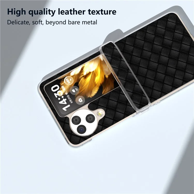 Para Oppo Find N3 Flip 5G Funda Textura Trenzada Cuero+PC Borde Transparente Funda Teléfono - Negro