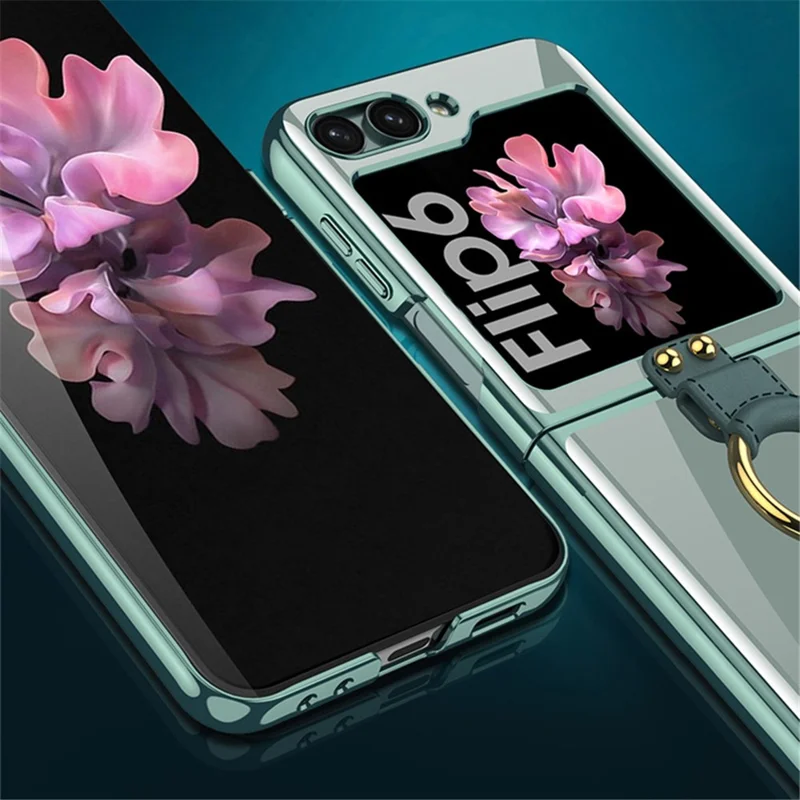 GKK Para Samsung Galaxy Z Flip6 5G Capa com Suporte Caso Electroplating PC Phone Shell com Película de Tela - Transparente