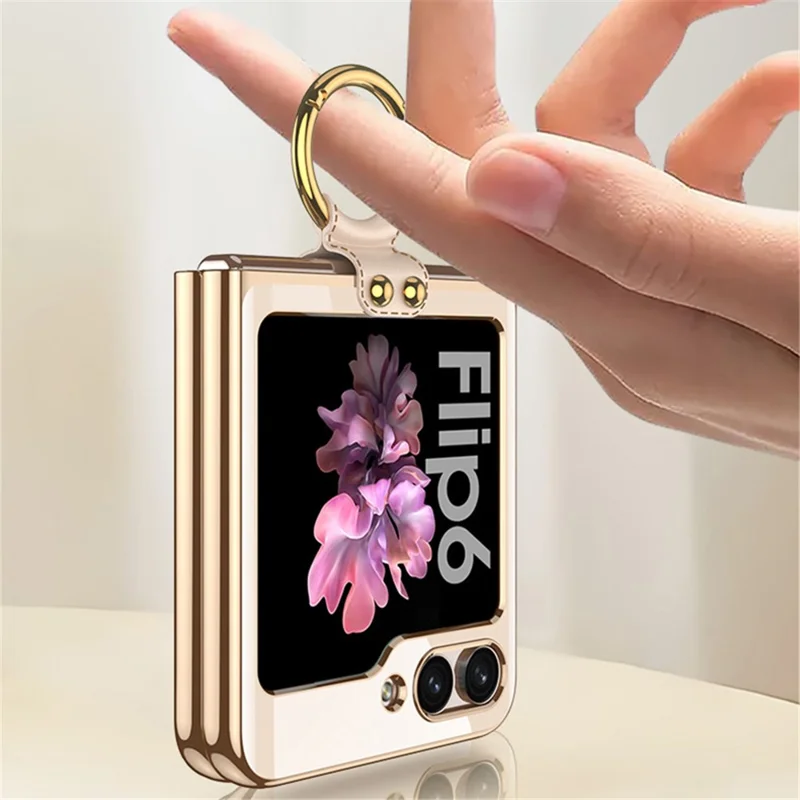 GKK Para Samsung Galaxy Z Flip6 5G Capa com Suporte Caso Electroplating PC Phone Shell com Película de Tela - Transparente