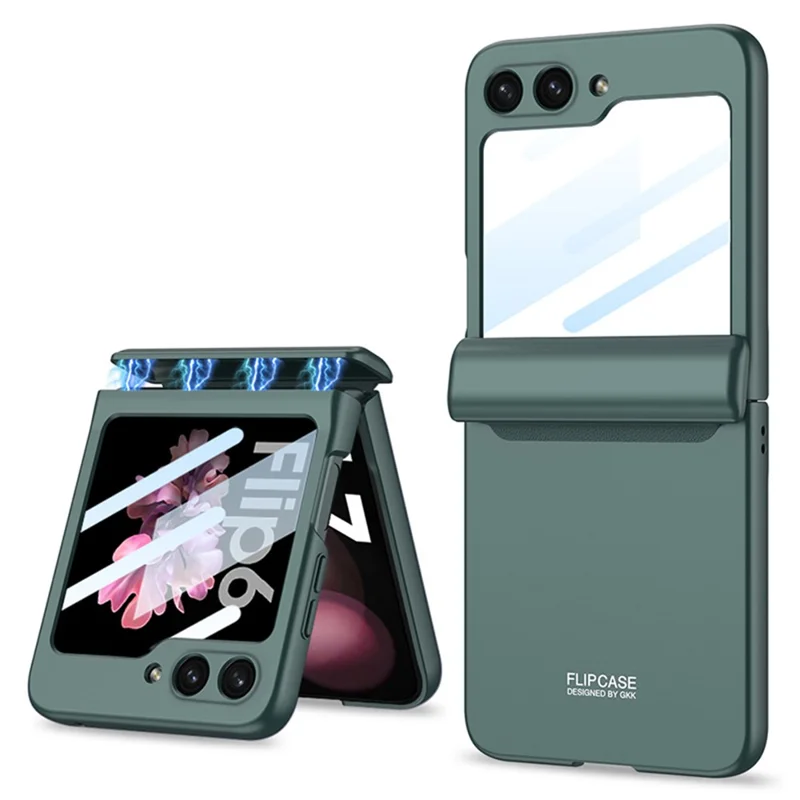 GKK pour Samsung Galaxy Z Flip6 5G Étui Charnière Magnétique Housse PC avec Petit Film d'Écran - Vert