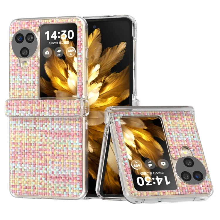 Für Oppo Find N3 Flip 5G Case Farbiges kariertes Textur PU-Leder + PC Rückseite Handyhülle - Pink
