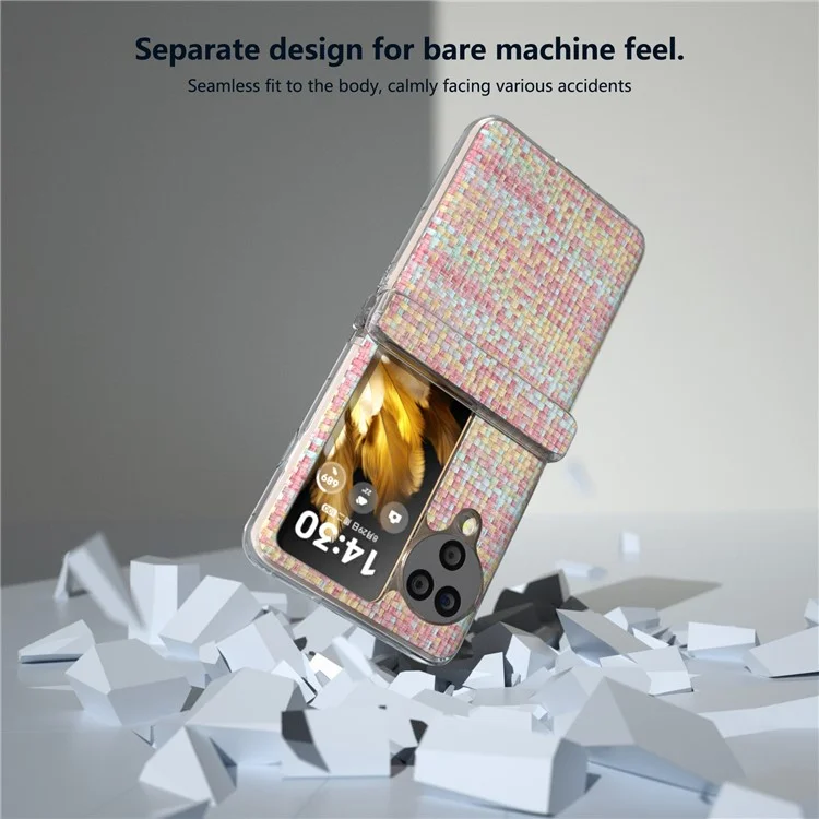 Für Oppo Find N3 Flip 5G Case Farbiges kariertes Textur PU-Leder + PC Rückseite Handyhülle - Pink