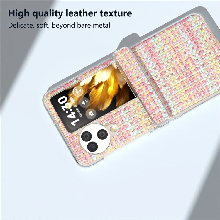 Für Oppo Find N3 Flip 5G Case Farbiges kariertes Textur PU-Leder + PC Rückseite Handyhülle - Pink
